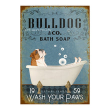 Carica l&#39;immagine nel visualizzatore della Galleria, Targhe in metallo in metallo Bulldog francese Sapone da bagno Bagno Soggiorno Amante dei cani Decorazione della parete della casa Art Poster Decor 8 X 12 pollici