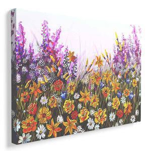 Gelbe lila Blumen-Wand-Kunst-Leinwand-bunter Blumendruck