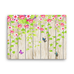 Wall Art Canvas Print Pictures Bedroom Red flower green leaf butterfly wood board background