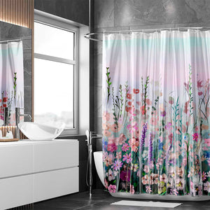 Tenda da doccia floreale rosa viola per il bagno Fiori colorati Piante romantiche di fiori di campo Decorazioni per vasche da bagno Set di tende da doccia in tessuto poliestere impermeabile