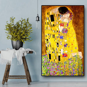 Classic Artist Gustav Klimt kiss Abstract Oil Painting on Canvas Print Poster Modern Art Wall Pictures For Living Room Cuadros