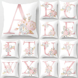 Cuscino Lettere Cuscini decorativi floreali rosa Federa Fodera per cuscino in poliestere Cuscino decorativo per divano Fodera per cuscino 40835