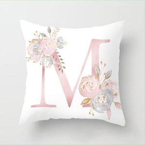 Cuscino Lettere Cuscini decorativi floreali rosa Federa Fodera per cuscino in poliestere Cuscino decorativo per divano Fodera per cuscino 40835