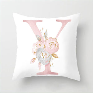 Cuscino Lettere Cuscini decorativi floreali rosa Federa Fodera per cuscino in poliestere Cuscino decorativo per divano Fodera per cuscino 40835