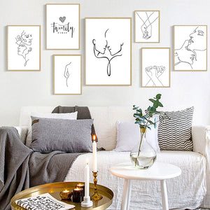 Cuadro de arte abstracto moderno para decoración del hogar, pintura de lona nórdica, arte de pared, dibujo lineal, carteles e impresiones para sala de estar