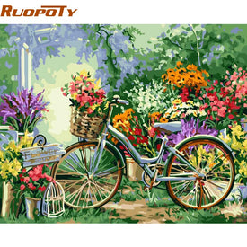 Cuadro DIY pintura por números bicicleta flores Kits pintura acrílica por números pintura al óleo pintada a mano para decoración del hogar