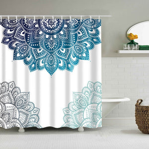 Cortina de ducha impermeable, cortina de baño con estampado de flores de Mandala, tela de poliéster, decoración geométrica para el baño del hogar, cortinas con 12 ganchos