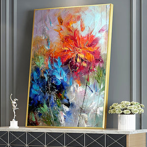 Pintura al óleo de flor naranja azul acuarela abstracta sobre lienzo póster e impresión cuadro arte de pared Cuadros decoración de la habitación del hogar