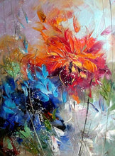 Laden Sie das Bild in den Galerie-Viewer, Abstraktes Aquarell Blau Orange Blume Ölgemälde auf Leinwand Poster und Druckbild Wandkunst Cuadros Home Room Decoration
