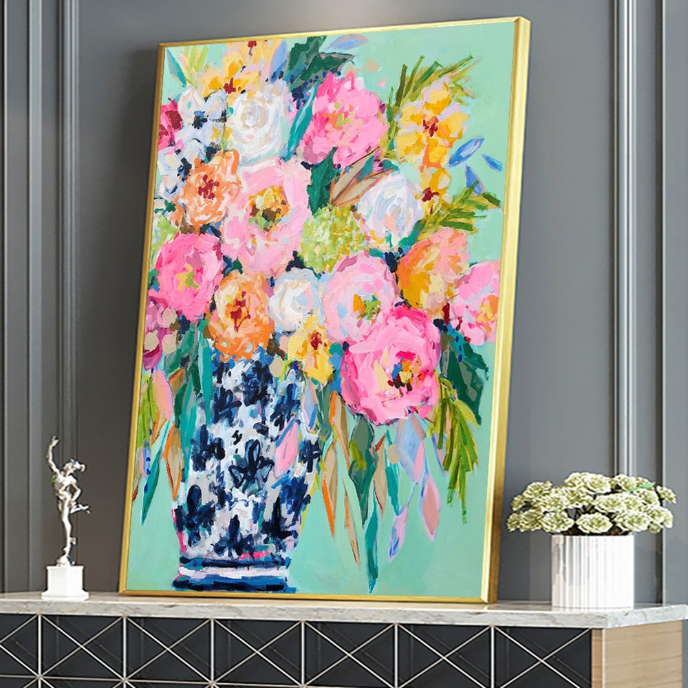 Abstract Colourful Floral Oil Painting On Canvas Poster And  Prints Flower Picture Home Decor Wall Art Cuadros For Living Room, Whatarter