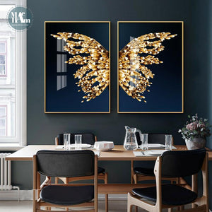 Póster de pared con imagen dorada de mariposa dorada nórdica, lienzo de estilo moderno, pintura artística, decoración para pasillo, sala de estar y dormitorio