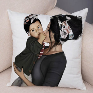 Super Mom Pillow Case Short Plush Decor Cartoon Super Mama and Baby Cushion Cover for Sofa Home Car Pillowcase Pillow Case 45*45