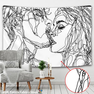 Tapiz de dibujo de línea creativa para colgar en la pared, decoración Bohemia, tapiz de pared psicodélico de beso Hippie, alfombra abstracta, tapices de tela para pared