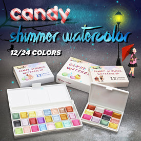 Seamiart 12/24 Set di colori ad acquerello Glitter metallici per artisti Cancelleria scolastica Strumento per graffiti Forniture artistiche a pigmenti solidi