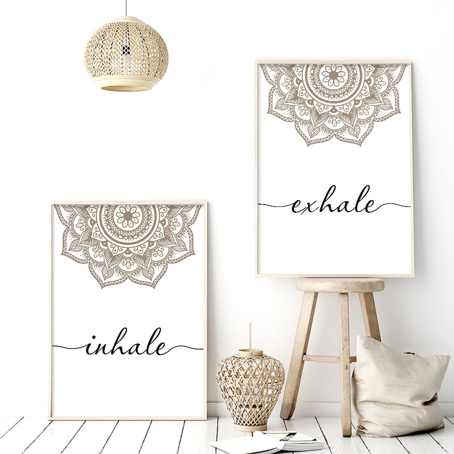 Bohemian Exhale Inhale Mandala Mindfulness Zen Wall Art Print Poster Picture Canvas Painting Yoga Room Living Room Home Decor