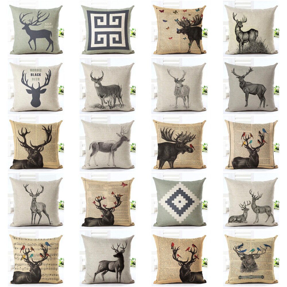 Envío Directo Elk personalizado nuevo 24 estilos funda de almohada de lino funda de cojín de ciervo geométrico estilo nórdico funda de almohada decorativa para el hogar
