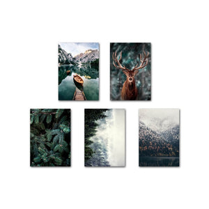 Nordic Fog Forest Deer Animal Canvas Wall Art Print Painting Mountain Lake Landscape Poster Nature Decorative Picture Home Decor