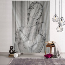 Загрузите изображение в программу просмотра галереи, Творческий гобелен с рисунком линии, настенный декор в стиле бохо, хиппи поцелуй, психоделический настенный гобелен, абстрактный ковер, настенная ткань, гобелены