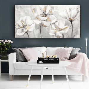 White Flower Abstract Oil Painting  on Canvas Posters and Prints Canvas Painting Cuadros Wall Art Picture for Living  Room Decor