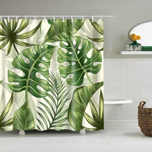 Grüne tropische Pflanzen Duschvorhang Badezimmer Wasserdicht Polyester Duschvorhang Blätter 3D-Druck Badvorhänge mit 12 Haken