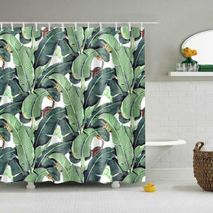 Cortina de ducha de plantas tropicales verdes, cortina de ducha de poliéster impermeable para baño, cortinas de baño con estampado 3d de hojas con 12 ganchos