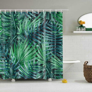 Cortina de ducha de plantas tropicales verdes, cortina de ducha de poliéster impermeable para baño, cortinas de baño con estampado 3d de hojas con 12 ganchos