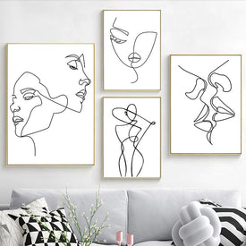 Figure minimaliste nordiche Line Art Donna sexy Corpo nudo Dipinti su tela da parete Disegno Poster Stampe Decorazione per soggiorno
