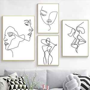 Figuras minimalistas nórdicas, arte de línea, cuerpo de mujer Sexy, pinturas en lienzo de pared desnuda, carteles de dibujo, impresiones, decoración para sala de estar
