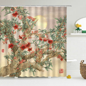 Chinese Style Flower Bird Shower Curtains Waterproof Bathroom Curtain 3d Printed Fabric With Hooks Decoration Shower Curtain, Whatarter