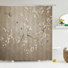 Загрузите изображение в программу просмотра галереи, Занавески для душа в китайском стиле с цветами и птицами, водонепроницаемые занавески для ванной комнаты, 3d ткань с принтом и крючками, декоративная занавеска для душа, Whatarter