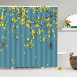 Cortinas de ducha de pájaros y flores de estilo chino, cortina de baño impermeable, tela impresa en 3d con ganchos, cortina de ducha decorativa, Whatarter