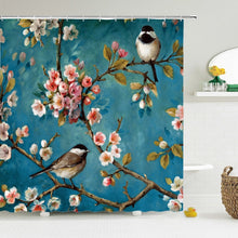 Загрузите изображение в программу просмотра галереи, Занавески для душа в китайском стиле с цветами и птицами, водонепроницаемые занавески для ванной комнаты, 3d ткань с принтом и крючками, декоративная занавеска для душа, Whatarter