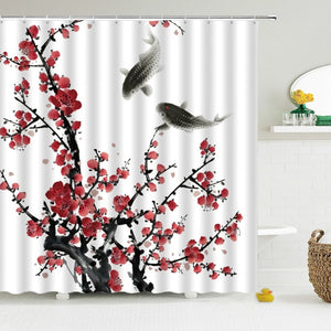 Tende da doccia per uccelli in fiori in stile cinese Tenda da bagno impermeabile Tessuto stampato in 3D con ganci Decorazione Tenda da doccia, Whatarter
