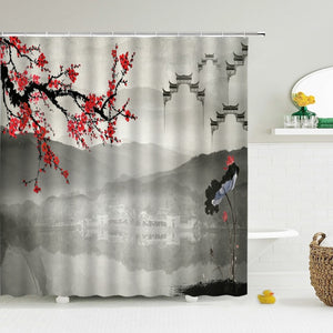 Chinese Style Flower Bird Shower Curtains Waterproof Bathroom Curtain 3d Printed Fabric With Hooks Decoration Shower Curtain, Whatarter