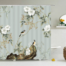 Загрузите изображение в программу просмотра галереи, Занавески для душа в китайском стиле с цветами и птицами, водонепроницаемые занавески для ванной комнаты, 3d ткань с принтом и крючками, декоративная занавеска для душа, Whatarter