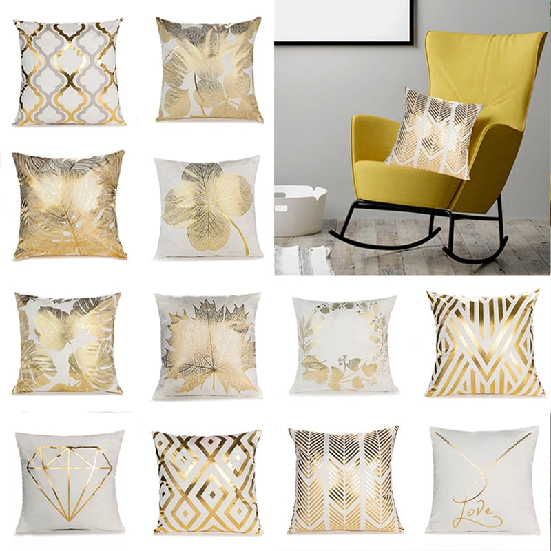 Kissenbezug mit Goldblättern, Heimbaumwoll-Kissenbezug, dekorative Kissen für Sofa-Sitzbezüge, Überwurf-Kissenbezug