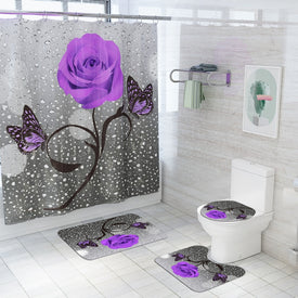 Juego de alfombrilla de baño Floral y cortina de ducha, cortina de ducha con ganchos, alfombrillas de baño, alfombrilla antideslizante para baño, alfombrilla para pie de inodoro, alfombrilla de baño