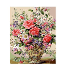 Laden Sie das Bild in den Galerie-Viewer, 60 x 75 cm Ölgemälde nach Zahlen Blumen und Frauen DIY Malen nach Zahlen auf Leinwand Wohnkultur rahmenlose digitale Malerei