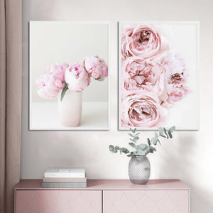Pink Peony Poster And Printed Love Wall Art Flower Picture Canvas Painting Nordic Tableau Mural Living Room Home Wall Decoration