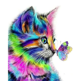 Cuadros de bricolaje por kits de números para adultos Gato de color pintado a mano con pintura al óleo de mariposa por número
