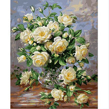 Cargar imagen en el visor de la galería, Cuadro de flores blancas con marco, pintura artesanal por números, cuadro de arte de pared moderno, pintura acrílica, regalo único para decoración del hogar, obra de arte de 40x50cm