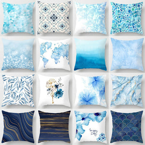 Fodera per cuscino per divano geometrica in marmo blu lago Federa decorativa in poliestere Federe per cuscini Decorazioni per la casa Federa per cuscino 45 * 45 cm