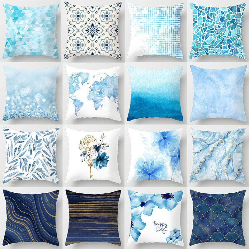 Lac bleu marbre géométrique canapé housse de coussin taie d'oreiller décorative Polyester taies d'oreiller décor à la maison taie d'oreiller 45*45 cm