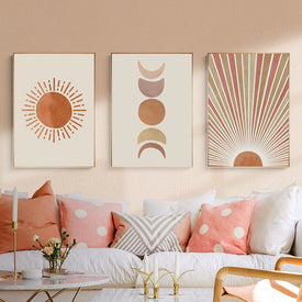 Abstrakte Landschaft Sonne und Mond Szene Boho Leinwanddruck Malerei Wandkunst Bilder Poster für Wohnzimmer Wohnkultur Kein Rahmen
