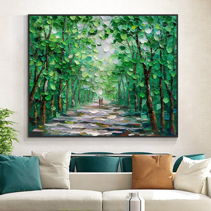 Abstract Trees With Green Leaves Painting 100% Hand Painted Oil Painting On Canvas Modern Landscape Wall Art For Home Decoration