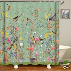 Cortinas de ducha de árbol de flores y pájaros, cortina de baño, decoración de baño impermeable con ganchos, cortina de baño con impresión 3d