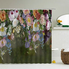 Cargar imagen en el visor de la galería, Cortinas de ducha de árbol de flores y pájaros, cortina de baño, decoración de baño impermeable con ganchos, cortina de baño con impresión 3d