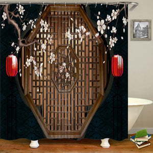 Fiori e uccelli Albero Tende da doccia Tenda da bagno Impermeabile Arredamento da bagno con ganci Tenda da bagno con stampa 3D
