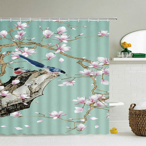 Fiori e uccelli Albero Tende da doccia Tenda da bagno Impermeabile Arredamento da bagno con ganci Tenda da bagno con stampa 3D