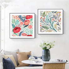 Carica l&#39;immagine nel visualizzatore della Galleria, Stile nordico Piante verdi Foglia Tela Poster Stampa Moderna Fiori rossi Wall Art Pittura Decorazione Immagini Camera dei bambini Home Decor